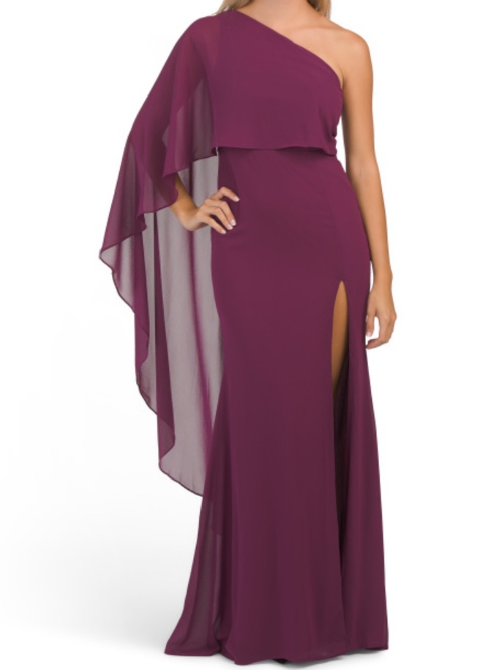 CAMILA COELHO One Shoulder Cape Gown